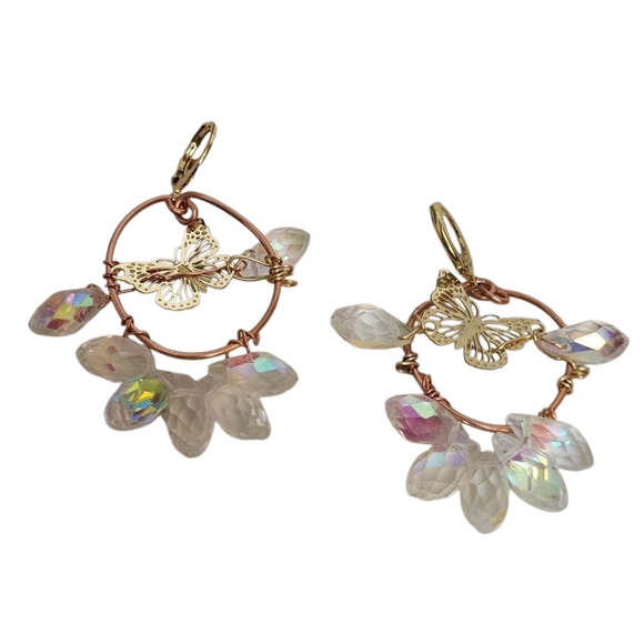 18K Gold Plated Butterfly Crystal Cooper Hoop Earrings - Picture 3 of 4